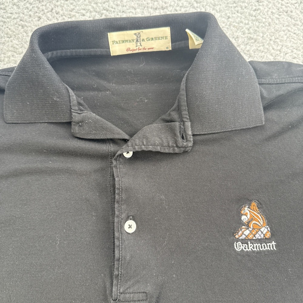 Fairway & Greene Polo Shirt Mens Medium Golf Oakmont Country Club Squirrel Black